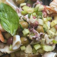 Insalata Di Pesce · Mussels, pulpo, scungilli, calamari, shrimp, celery, olives and lemon olive oil dressing
