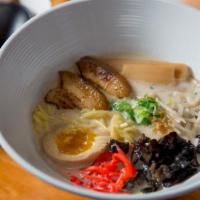 Tonkotsu Ramen · Our signature ramen in pork bone broth, served with thin nodles topped with pork belly chash...