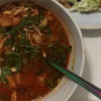 Pozole Rojo · Little thick, stew likes soup pork or chicken, mild chili pepper, corn and Mexican oregano, ...