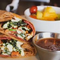 Stay Fit Wrap · egg whites, tomatoes, spinach & turkey bacon all wrapped up in a warm whole wheat tortilla. ...