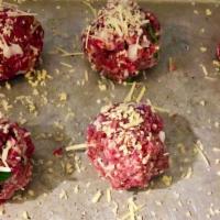Great Balls O’ Fire · 3 of our delicious Grass-Fed Beef Meatballs, served in our HomeMade Marinara Sauce! Top sell...