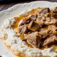Hunkar Begendi · A Turkish dish made with baked chunks of lamb or chicken served on eggplant puree.