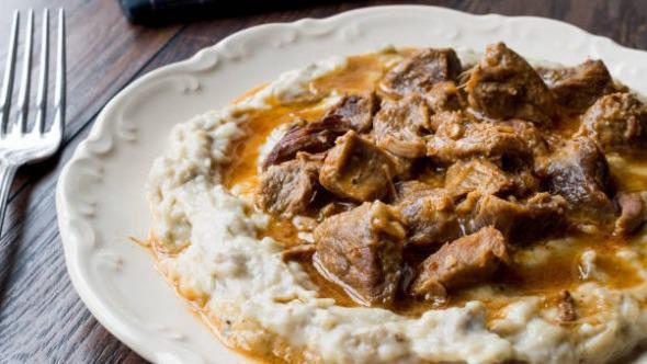 Hunkar Begendi · Made with baked chunks of lamb or chicken served on eggplant puree.