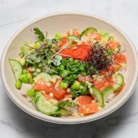 Yuzu Ponzu Salmon Bowl · Yuzu sauce, avocado, edamame, cilantro, jicama, cucumber, scallion, masago, radish sprouts ,...