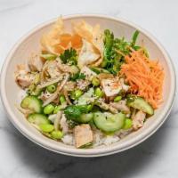 Chicken Bowl · Classic sauce, grilled chicken, carrots, cucumber, sweet onion, edamame, cilantro, seaweed s...