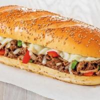 Dibella'S Cheesesteak · Grilled steak with grilled sweet peppers, onions, mayonnaise and American cheese on a fresh-...