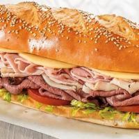 Uncle Louie · Roast beef, turkey & ham with lettuce, tomato, onion, honey mustard and swiss cheese with Di...