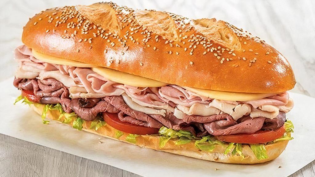 Uncle Louie · Roast beef, turkey & ham with lettuce, tomato, onion, honey mustard and swiss cheese with DiBella’s Famous Oil Dressing on a fresh-baked sesame roll. Customize it to make it your own!