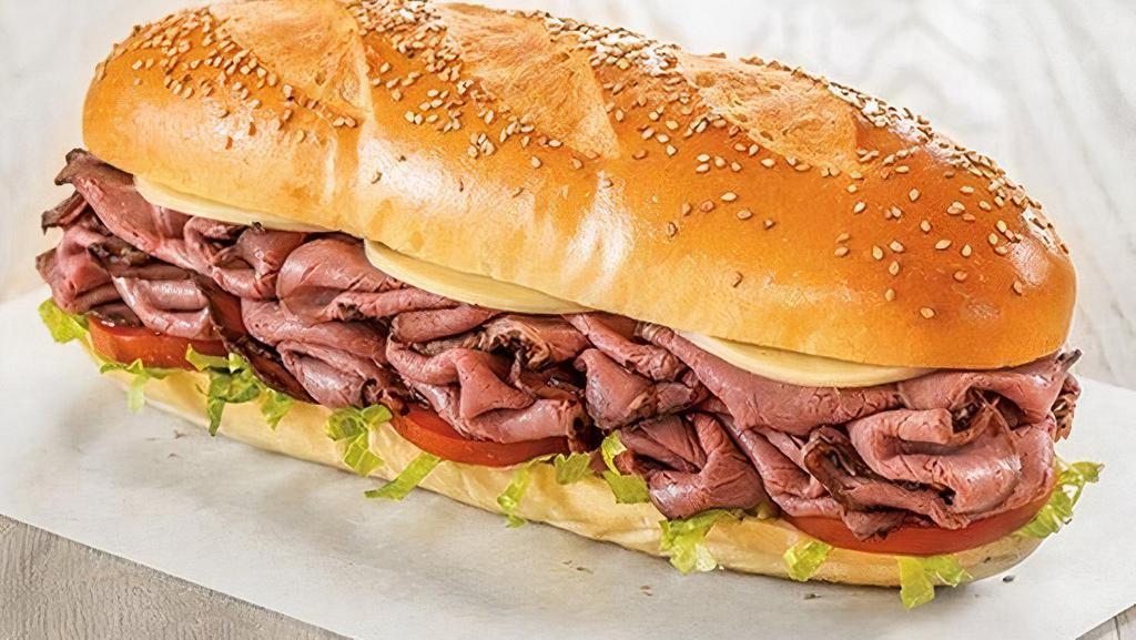 Roast Beef Classic · Roast beef with lettuce, tomato, onion, horseradish mayonnaise and Cheddar cheese on a fresh-baked sesame or everything roll. Customize it to make it your own!