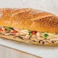Chicken Philly · Grilled chicken tossed with grilled peppers and onions with mayonnaise and melted American c...