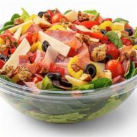Antipasto Salad · Genoa salami, capicola & spicy ham, grape tomatoes, roasted red & banana peppers, black oliv...