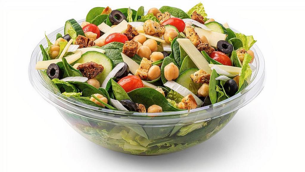 Garden Salad  · Grape tomatoes, cucumbers, black olives, chickpeas & provolone with choice of dressing (Add your choice of protein for an extra $2.50!).