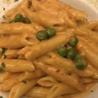 Penne Vodka · Pink cream sauce, sweet peas add jumbo lump crabmeat for an additional charge.