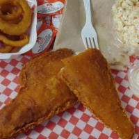 Fish Fry Dinner · Served daily with tartar sauce, ketchup, macaroni salad, and fries.