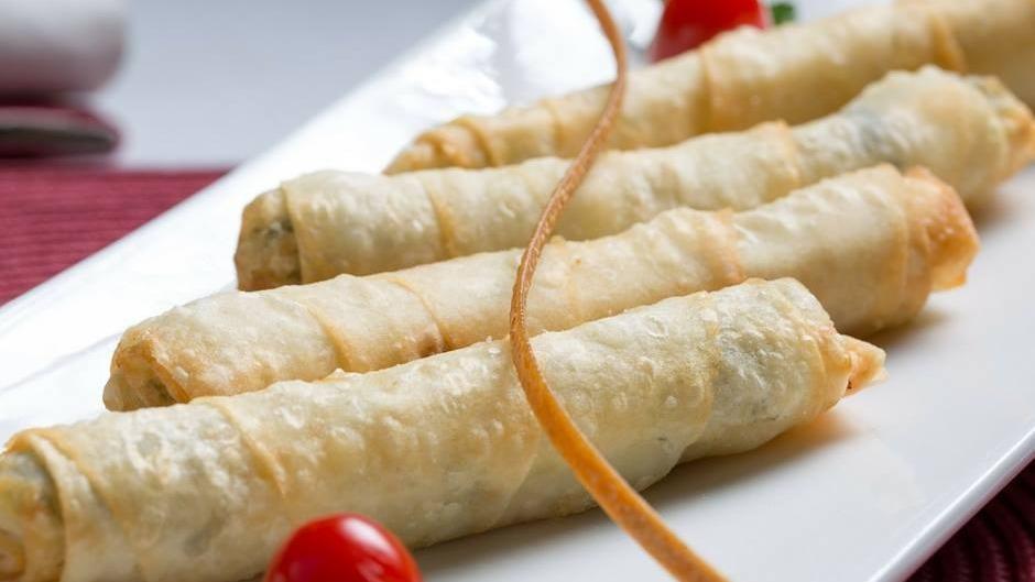 Feta Cigars · Pan-fried phylo rolls with feta cheese