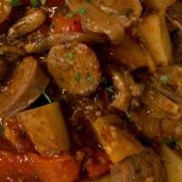 Scarpariello · All-natural free-range chicken breast sautéed with roasted red peppers, sausage,potatoes,car...
