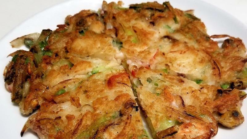 Seafood Pancake · Mixed seafood (mussels, shrimp and calamari), scallion, onion and peppers.