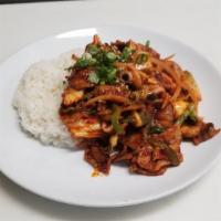 Deopbap Lunch Special · Bulgogi, spicy pork, chicken or tofu teriyaki. Served over rice.