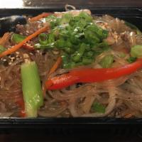 Japche Lunch Special · Veggie, beef and veggie or tofu. Sweet potato clear noodles, scallion, peppers, onion, spina...