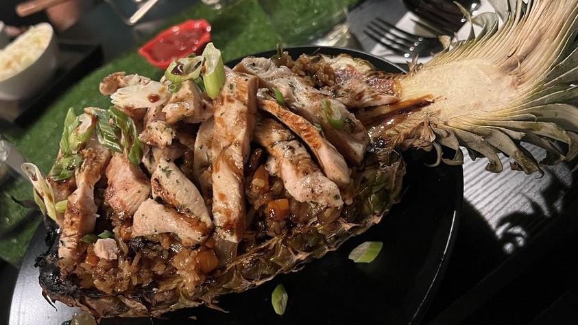 Pineapple Bowl · Your choice of grilled chicken or shrimp, with fresh pineapple mixed in a sweet teriyaki sauce served on a bed of white rice inside of a pineapple.