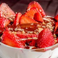 Strawberries & Whipped Cream · With chocolate sauce.