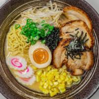 R8 Miso Ramen · Includes nori, bean sprout, corn, Chashu Pork slices,bamboo,scallion, soft boiled egg and se...