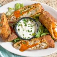Buffalo Soldiers · Most popular. Eggrolls filled with buffalo chicken and Gorgonzola cheese with a honey dippin...
