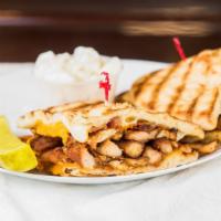 Smithtown Panini · Breaded chicken cutlet, bacon, cheddar, mozzarella and Russian dressing.