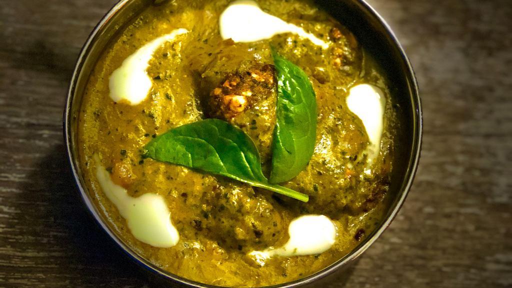 Palak Kofta · Spinach & Paneer dumpling, homemade masala cream sauce