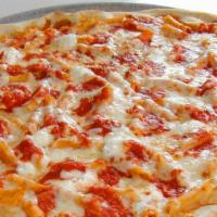 Penne Pizza · Penne pasta with ricotta cheese, mozzarella cheese, and tomato sauce.