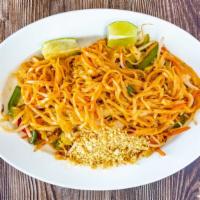 Pad Thai · Traditional fried rice noodle w. cauliflower, broccoli, carrots, bean sprouts, mushroom, soy...