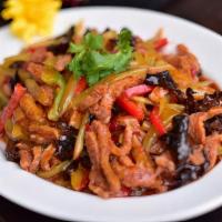 Shredded Vege Meat With Spicy Sweet Sauce · Spicy. Sweet pepper, white beech mushroom, soy protein, fungus.