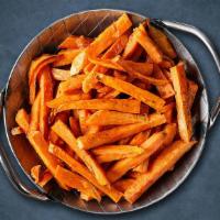 Yam Frizzles · Sweet potatoes evenly cut and then fried till crisp and golden topped with sea salt, garlic ...