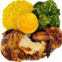 Half Chicken Roasted Meal · 4 pieces roasted chicken (breast, wing, leg, and thigh) served with two side dishes and corn...