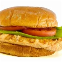 Grilled Chicken Sandwich · Char-grilled chicken breast with lettuce, tomatoes, onions, and mayo.