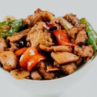 Stir-Fried Chicken With Roasted Chili And Green Chili / 三椒煸雞 · Hot and Medium Spicy with Szechuan peppercorn / 中辣，含花椒