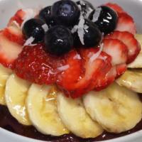  Deluxe Acai Bowl · Organic Açai blended w/strawberries, local  banana, organic apple juice. Topped with fresh l...