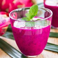 Pitaya Smoothie · Organic pitaya, organic apple juice, strawberries,  mango, pineapple.