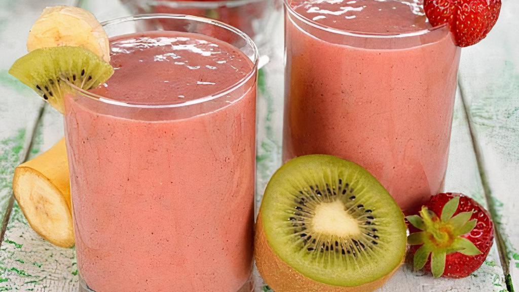  Kiwi Strawberry Smoothie · Kiwis, strawberries, local banana, organic apple juice,  honey
