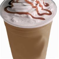 Caramel Blended Ice Coffee · Made with vegan soy cream.
Coffee mix contains dairy.