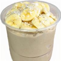 Super Monkey Smoothie Bowl · Blend: local banana, organic soymilk, peanut butter, whey protein, vegan soy cream
Topped w/...
