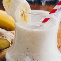 Coco Ginger Smoothie · Local banana, local ginger, coconut milk, organic apple 
juice, and honey