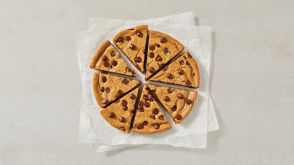 Ultimate Chocolate Chip Cookie (8 Servings) · Pizza night just got a whole lot sweeter.  Freshly baked and warm from the oven, our cookie is packed with semi-sweet chocolate chips that melt in your mouth. 200 cal. per serving.