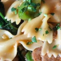 Farfalle Di Paulo · Bowtie pasta tossed served with broccoli rabe, roasted red peppers and Italian sausage saute...