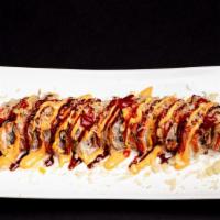 Fuji 3 Roll · Shrimp Tempura inside, Avocado & Kani on top with Special Sauce.
