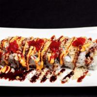 Spider King Roll · Soft Shell Crab, Avocado, Crab & Tobiko with Spicy Tuna.