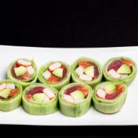 Naruto Roll · Fresh Fish & Avocado Wrapped with Cucumber Ponzu Sauce.