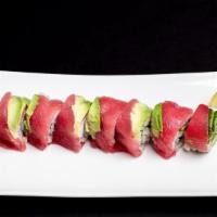 Tuna Lover Roll · Crab, Avocado, Cucumber with Tuna on Top.