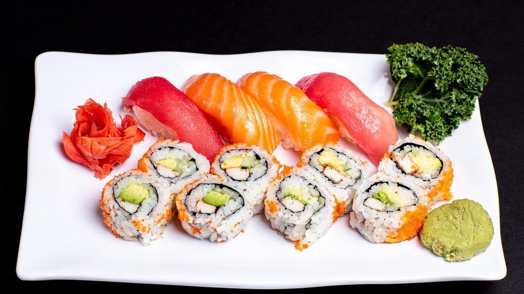 Sushi A · 4 pieces Yellowtail Sushi & Yellowtail Roll.