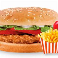 Spicy Chicken Sandwich Combo · With french fries and free can of soda.